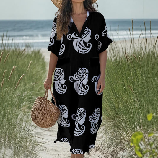All-Over Print Women's Loose V-Neck Summer Dress