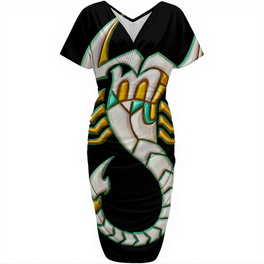 All-over Print Women's V-neck pleated dress