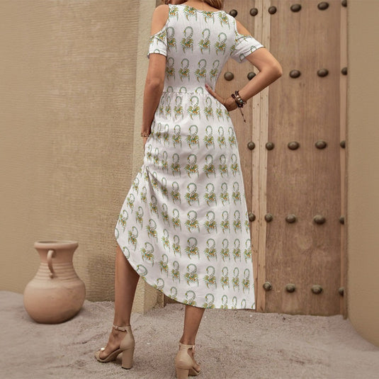 All-Over Print Women's V-neck Off-shoulder Dress