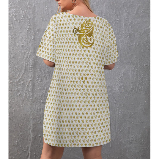 All-Over Print Women's Drop-Shoulder T-Shirt with Side Split and Shorts (Plus Size)