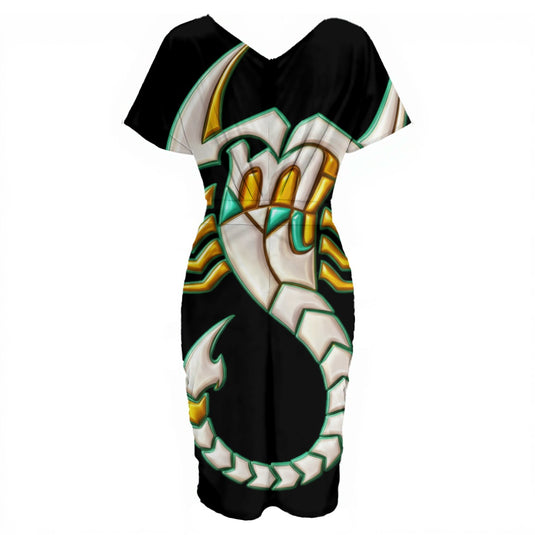 All-over Print Women's V-neck pleated dress