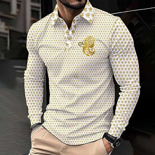 All-Over Print Men's Polo Shirt With Long Sleeve