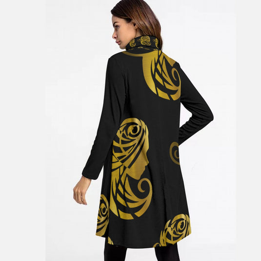 All-Over Print Women's High Neck Dress With Long Sleeve