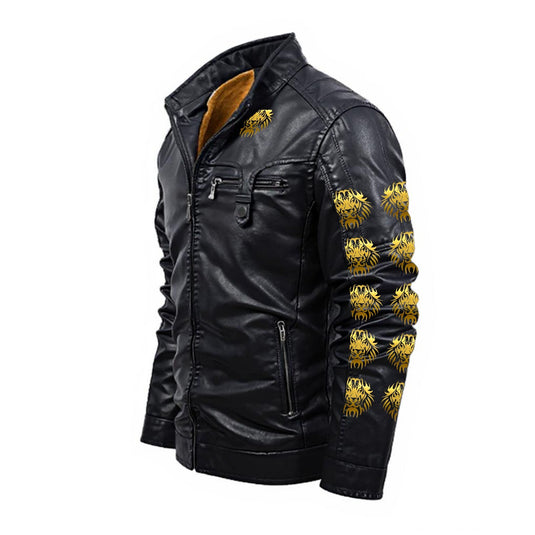 Plus Fleece Decorative Zipper Leather Jacket (DTF)