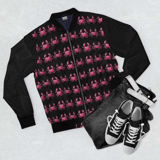Men's Bomber Jacket with Pink Spider Design - Bold Streetwear Style