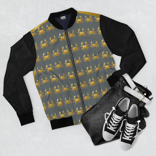 Men's Crab Print Bomber Jacket, Stylish Outerwear, Gift for Sea Lovers, Trendy Streetwear, Perfect for Summer Festivals, Casual Look