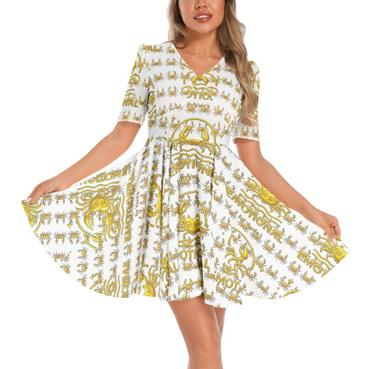Short Sleeve Ruched Bust Flared Hem Dress
