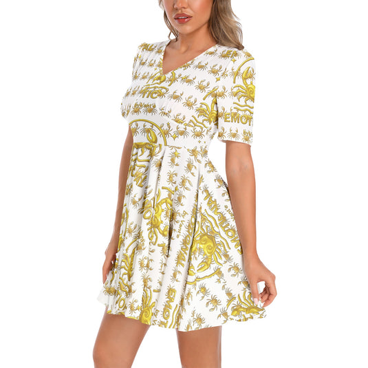 Short Sleeve Ruched Bust Flared Hem Dress