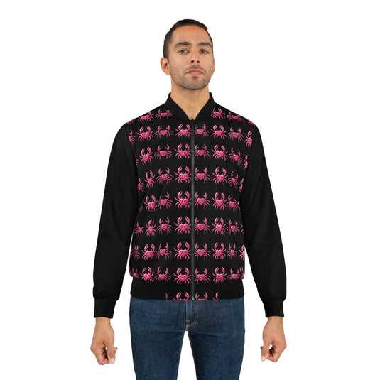 Men's Bomber Jacket with Pink Spider Design - Bold Streetwear Style