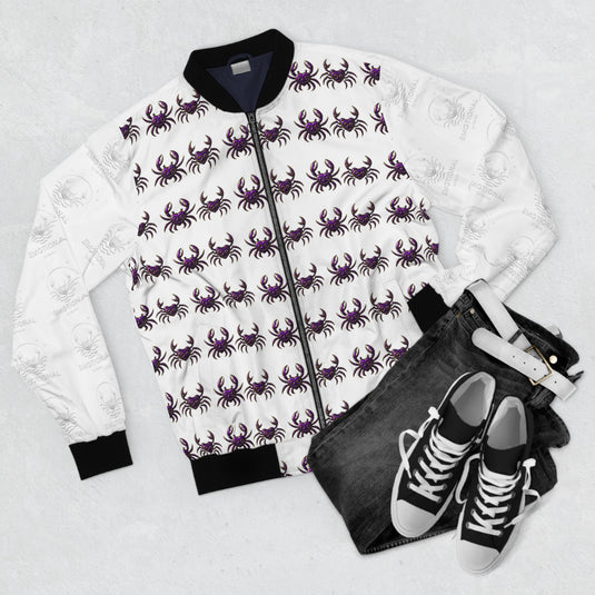 Men's Bomber Jacket with Purple Crab Design - Stylish and Unique Outerwear