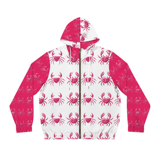 Crab Print Men's Full-Zip Hoodie - Bold & Fun for Coastal Lovers