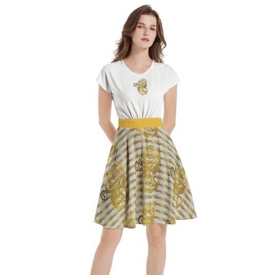 Short Sleeve  Casual A-Line Midi Dress