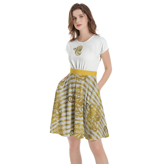 Short Sleeve  Casual A-Line Midi Dress