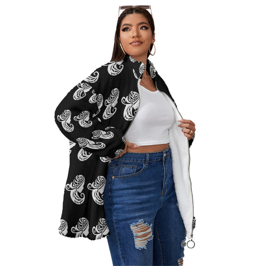 All-Over Print Unisex Borg Fleece Stand-up Collar Coat With Zipper Closure(Plus Size)