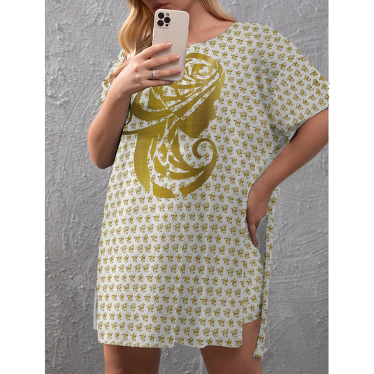 All-Over Print Women's Drop-Shoulder T-Shirt with Side Split and Shorts (Plus Size)
