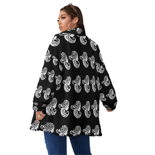 All-Over Print Unisex Borg Fleece Stand-up Collar Coat With Zipper Closure(Plus Size)