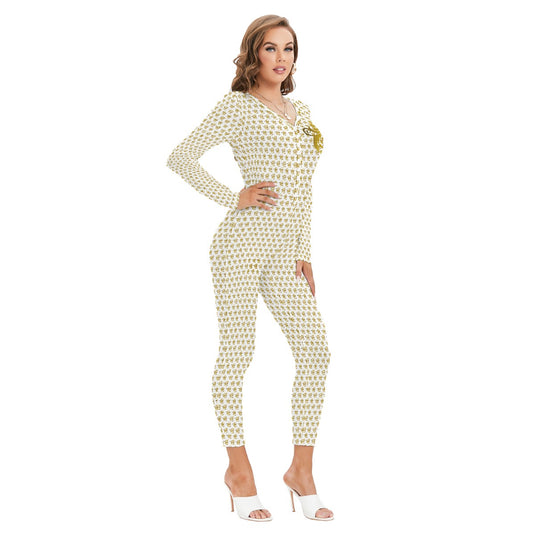 All-Over Print Women's Plunging Neck Jumpsuit