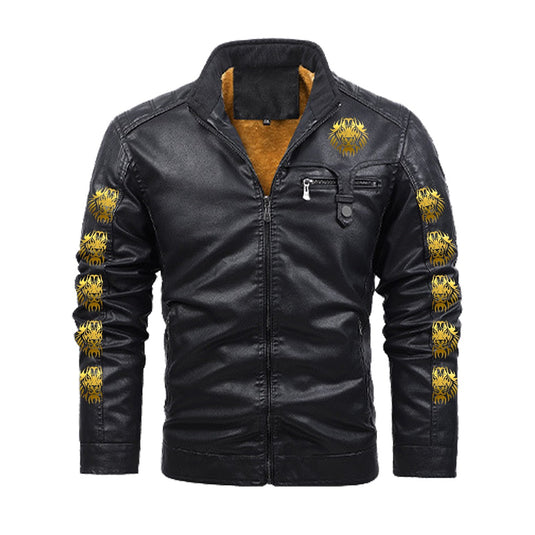 Plus Fleece Decorative Zipper Leather Jacket (DTF)