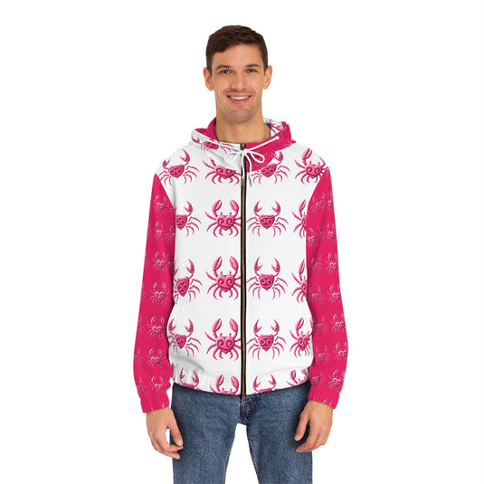 Crab Print Men's Full-Zip Hoodie - Bold & Fun for Coastal Lovers