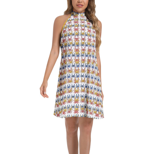 Tie Back Halter Neck Flared Dress