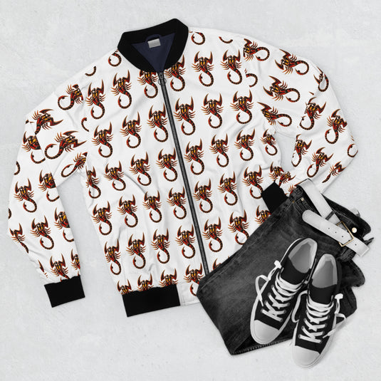 Stylish Scorpion Print Men's Bomber Jacket, Trendy Outerwear, Unique Gift for Him, Casual Fashion, Streetwear Style