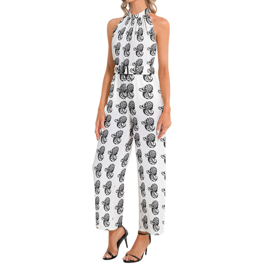 Halter Neck Buckle Belted Jumpsuit