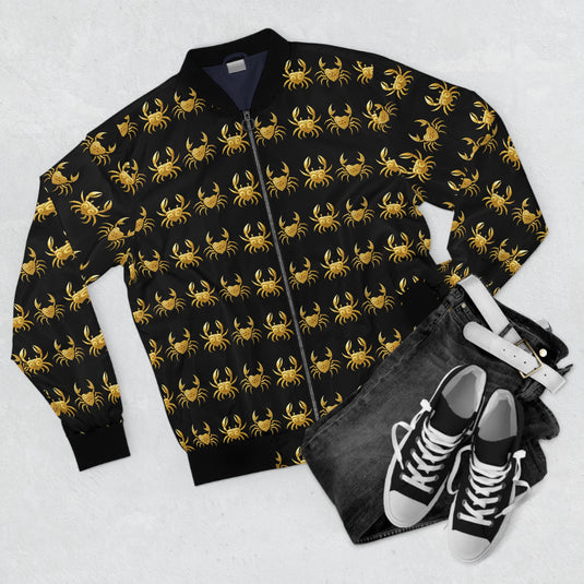 Golden Crab Men's Bomber Jacket, Stylish Outerwear, Unique Fashion Gift, Casual Jacket, Trendy Apparel for Men