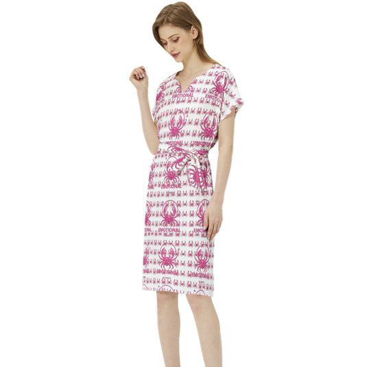 Betwing Seleeve Notch Neck Casual Dress with Belt