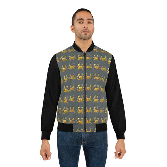 Men's Crab Print Bomber Jacket, Stylish Outerwear, Gift for Sea Lovers, Trendy Streetwear, Perfect for Summer Festivals, Casual Look