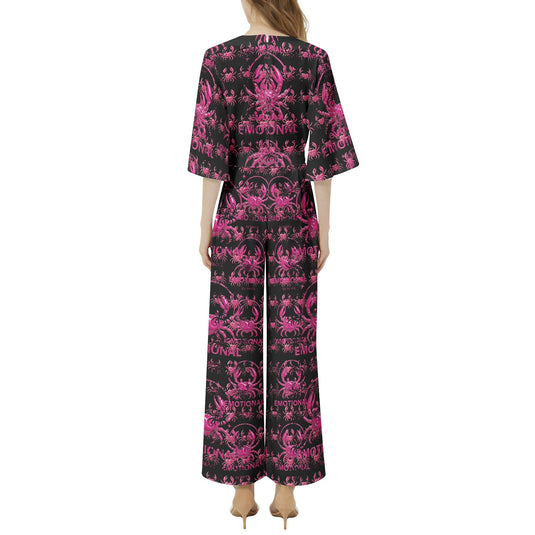 Dolman Sleeve Belted Wide Leg Jumpsuit