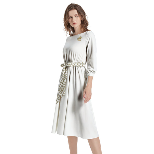 Boat Neck Belted Flared Dress