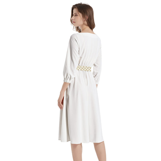 Boat Neck Belted Flared Dress