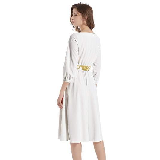 Boat Neck Belted Flared Dress